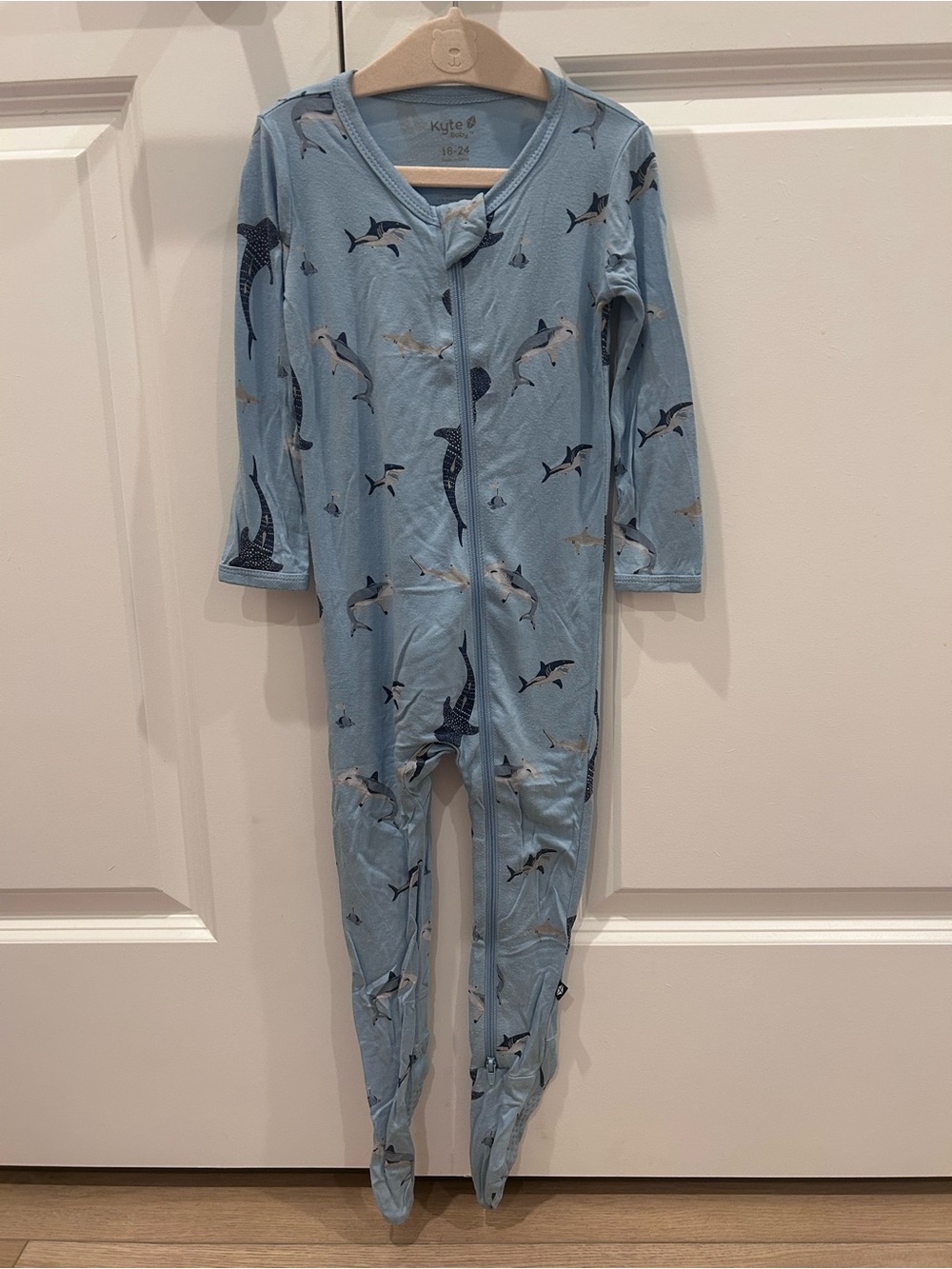 Kyte BABY Blue Shark Print Footed One-Piece Pajamas